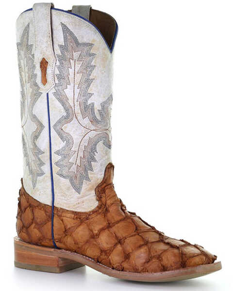 Image #1 - Corral Men's Exotic Pirarucu Skin Western Boots - Broad Square Toe, Cognac, hi-res