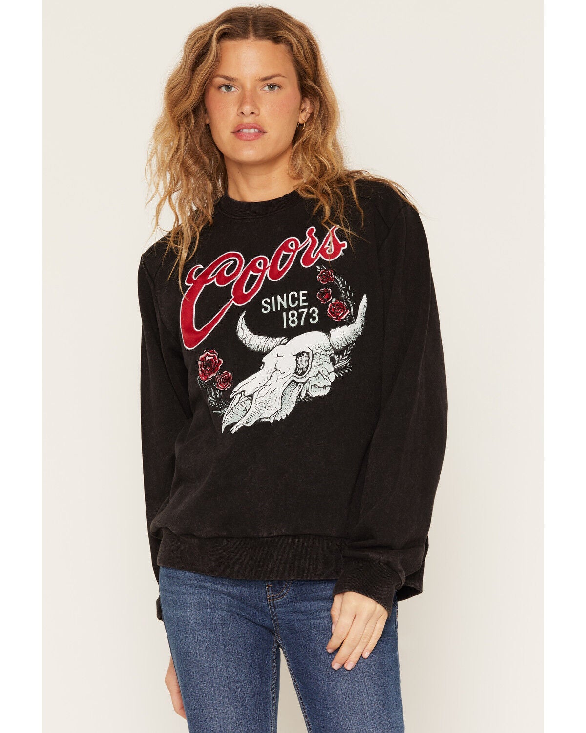 Coors Women's Embroidered Crew Neck Sweatshirt, Black, hi-res