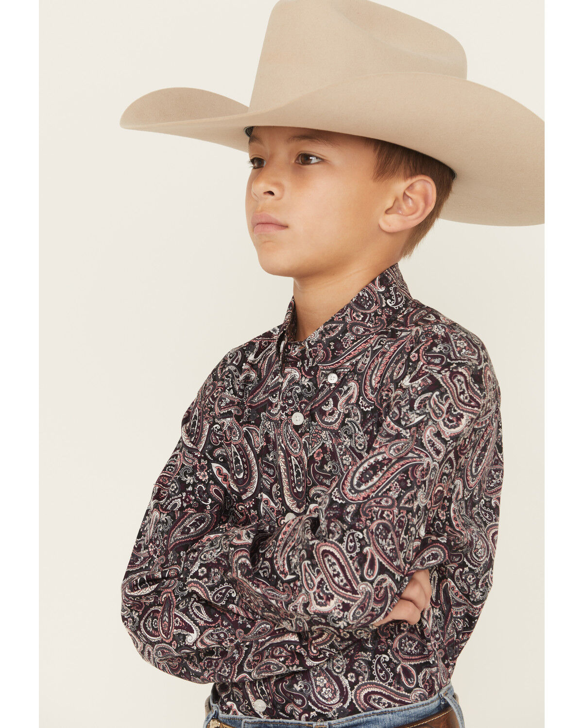 Image #2 - Cinch Boys' Paisley Print Long Sleeve Button-Down Western Shirt, Purple, hi-res
