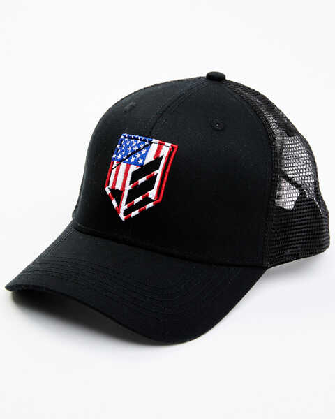 RANK 45 Men's American Flag Shield Patch Mesh-Back Ball Cap , Black, hi-res
