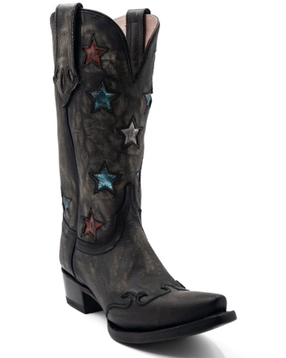 Image #1 - Ferrini Women's Estrella Star Inlay Tall Western Boots - Snip Toe, Charcoal, hi-res