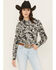 Image #1 - Cowgirl Hardware Women's Cowhide Print Long Sleeve Snap Stretch Western Shirt, Black, hi-res
