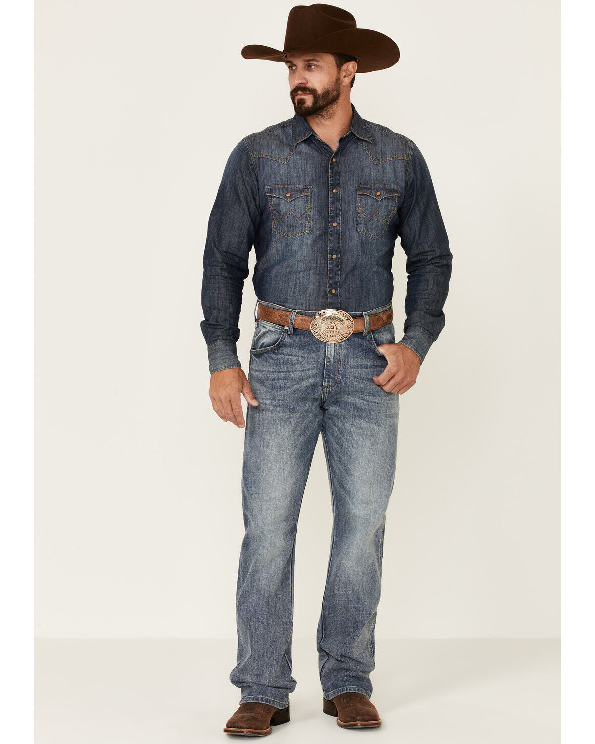 Image #1 - Wrangler Retro Men's Greeley Light Wash Stretch Relaxed Bootcut Jeans - Tall, Medium Wash, hi-res