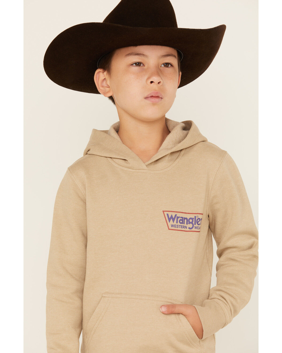 Image #4 - Wrangler Boys' Logo Hooded Sweatshirt, Cream, hi-res