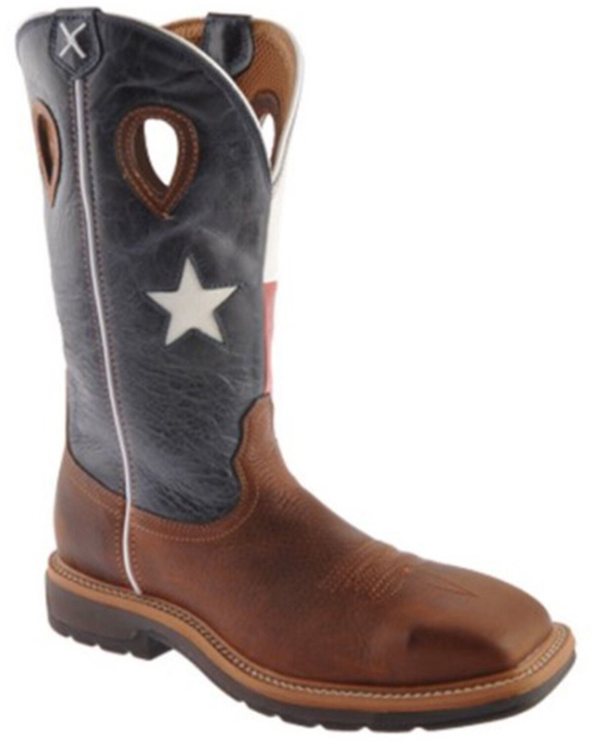 Image #1 - Twisted X Men's Texas Flag Lite Western Work Boots - Steel Toe - Extended Sizes, Multi, hi-res
