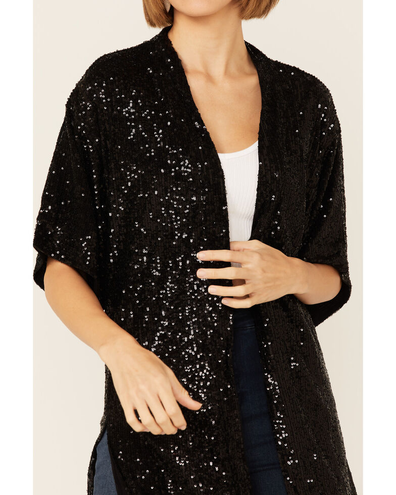 Shyanne Women S Black Sequin Duster Kimono Country Outfitter