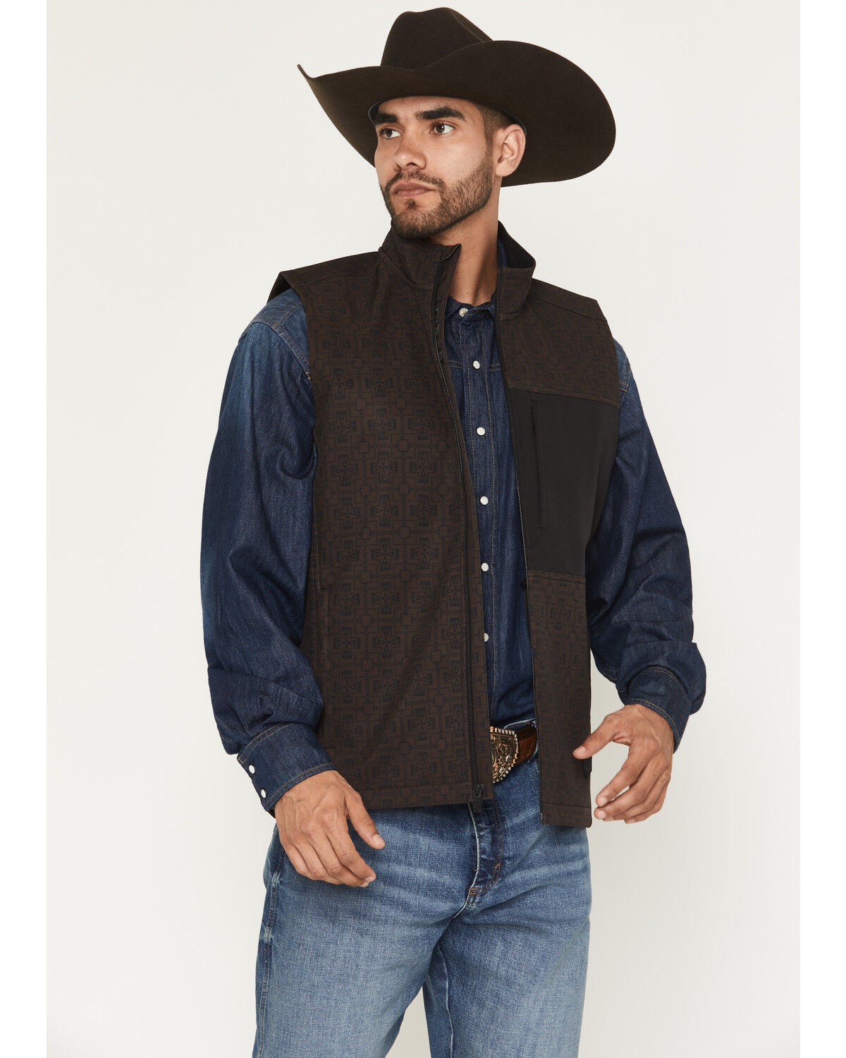 RANK 45® Men's Monroe Southwestern Print Softshell Vest, Brown