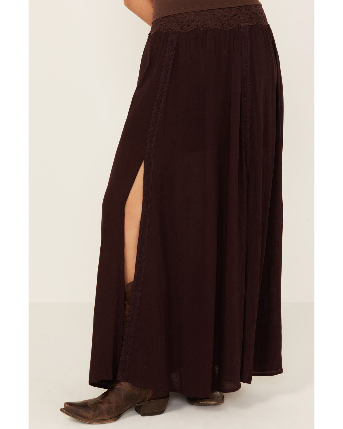 Image #2 - Shyanne Women's Lace Inset Maxi Skirt, Chocolate, hi-res