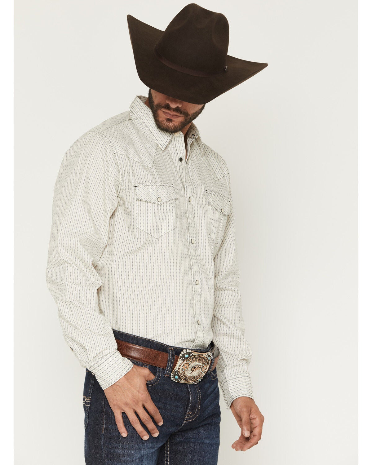Image #2 - Gibson Trading Co Men's Tulsa Striped Long Sleeve Snap Western Shirt, Ivory, hi-res