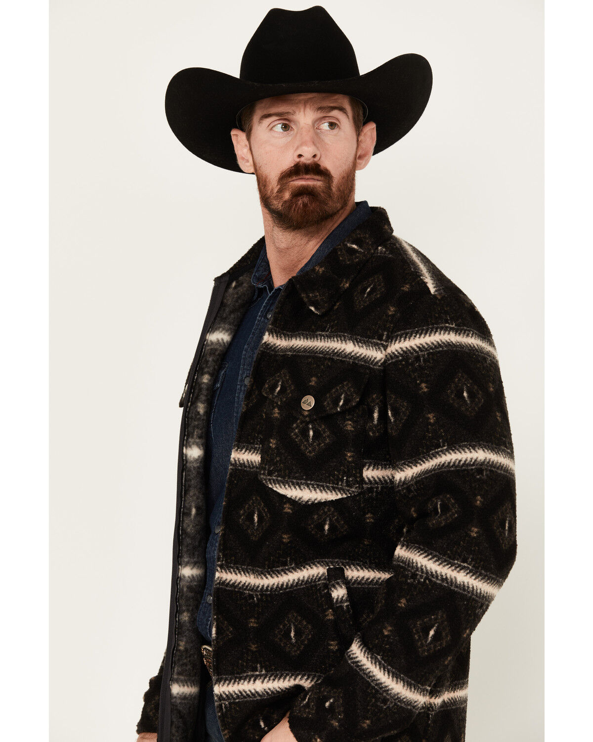 Image #2 - Powder River Outfitters by Panhandle Men's Berber Multicolor Zip Snap Jacket, Charcoal, hi-res