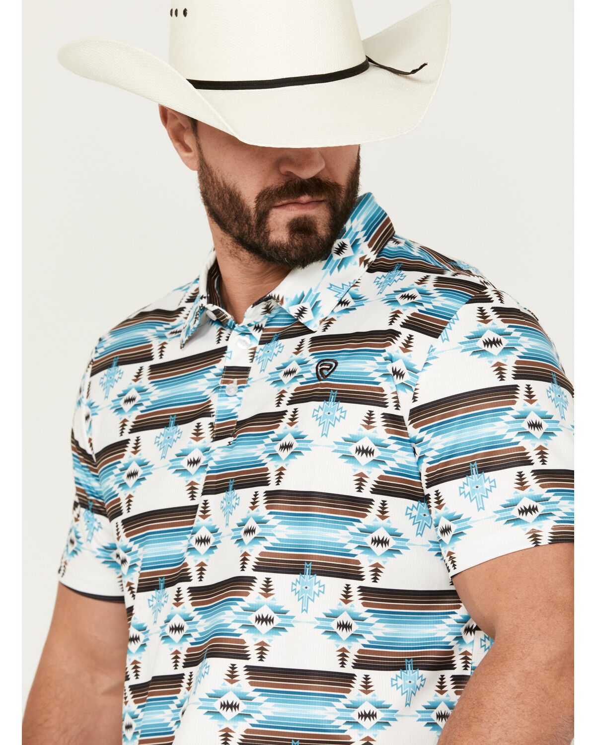 Image #2 - Rock & Roll Denim Men's Boot Barn Exclusive Southwestern Print Short Sleeve Polo Shirt, White, hi-res