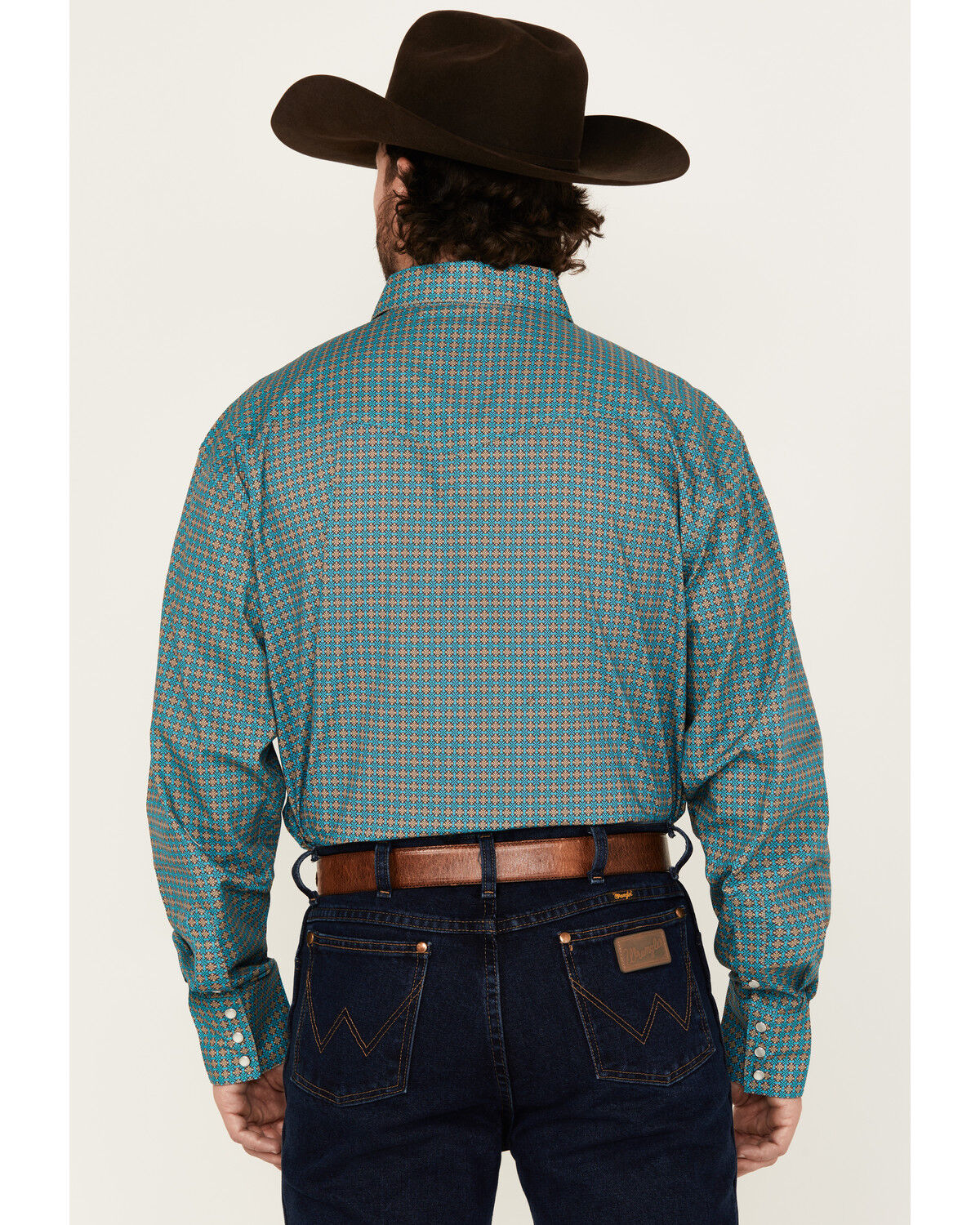 Image #4 - Roper Men's Amarillo Geo Print Long Sleeve Pearl Snap Western Shirt, Turquoise, hi-res