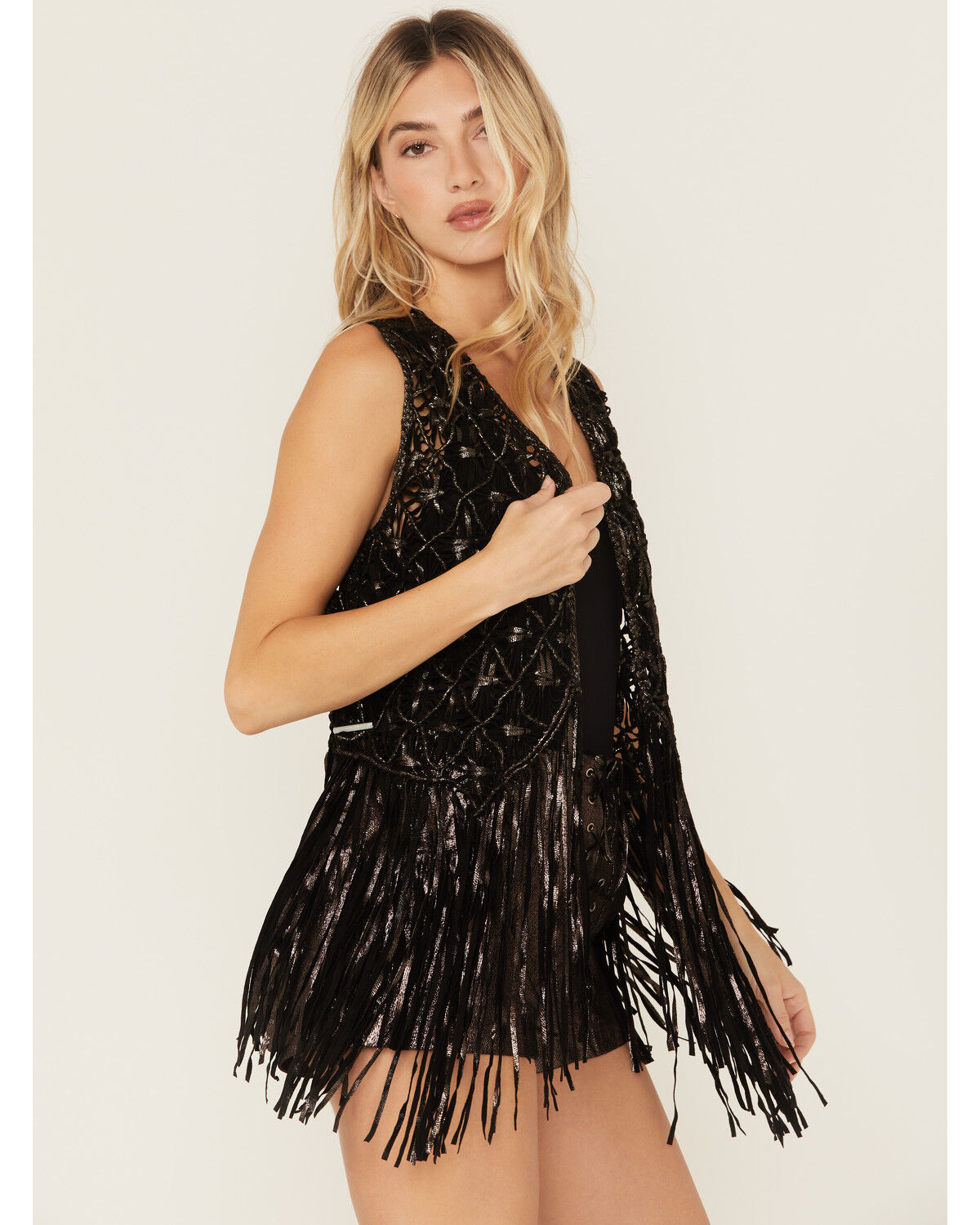 Image #2 - Wonderwest Women's Foiled Suede Vest, Black, hi-res