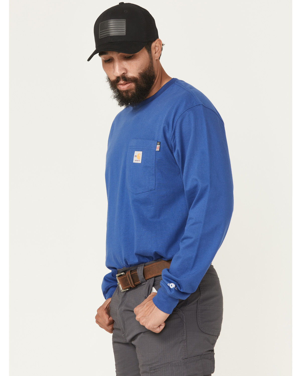 Image #4 - Carhartt Men's FR Force Loose Fit Oil Rig Lightweight Long Sleeve Work Shirt, Blue, hi-res