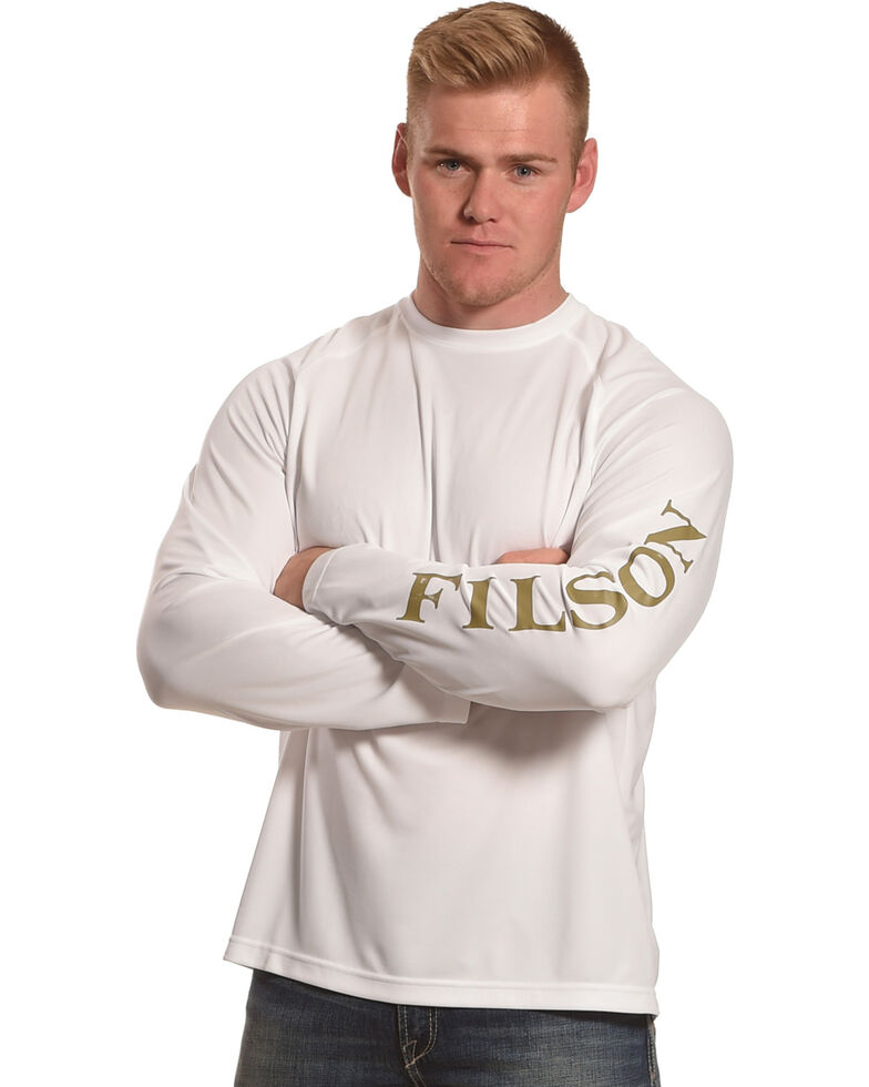 Filson Men's White Barrier Logo Long Sleeve Work T-Shirt, White, hi-res