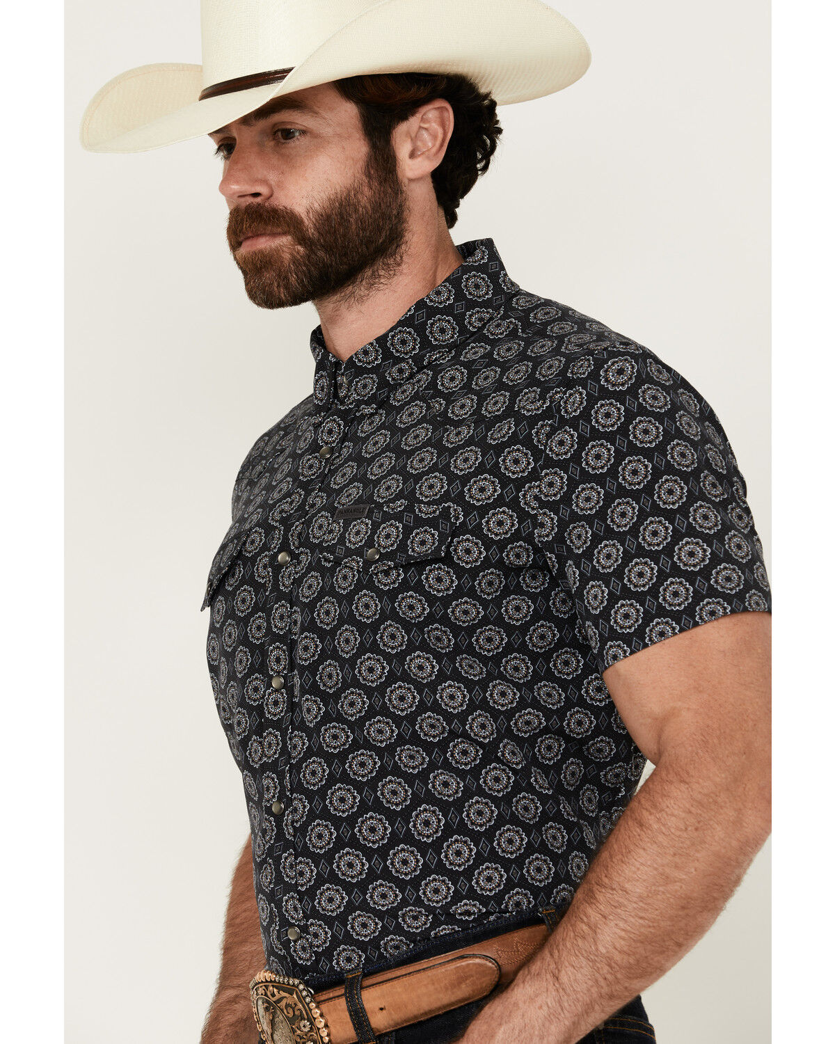 Image #2 - Panhandle Men's Medallion Print Short Sleeve Snap Performance Stretch Western Shirt, , hi-res