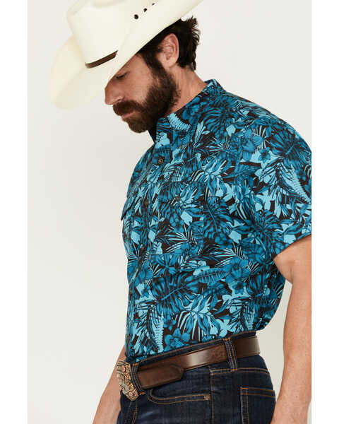 Image #2 - Ariat Men's VentTEK Floral Print Fitted Short Sleeve Button-Down Western Shirt , Teal, hi-res