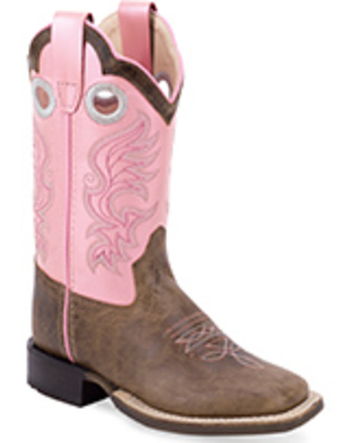 Image #1 - Old Western Girls' Western Boots - Broad Square Toe, Pink, hi-res