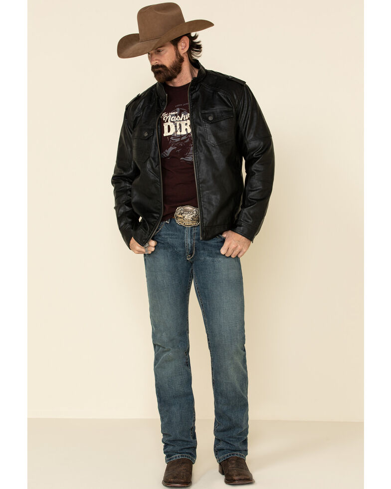 Cody James Men's Black Backwoods Distressed Faux Leather Moto Jacket , Black, hi-res