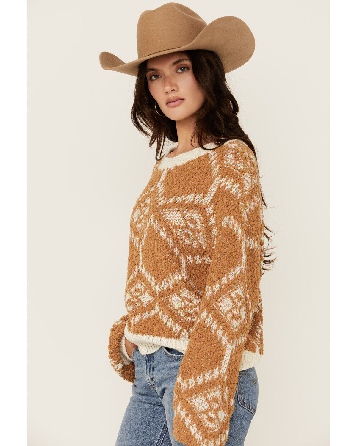 Image #2 - Rock & Roll Denim Women's Geo Print Sweater, Mustard, hi-res