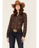 Image #1 - Stetson Women's Southwestern Flat Weave Blanket Print Long Sleeve Collared Snap Shirt, Brown, hi-res