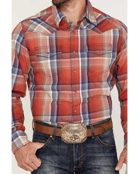 Image #3 - Wrangler Retro Men's Plaid Long Sleeve Snap Western Shirt, Red, hi-res
