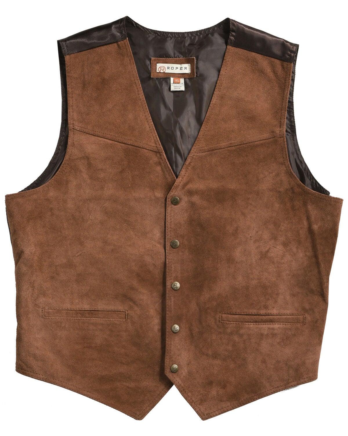 Roper Men's Suede Buckle Tie Vest, Brown, hi-res