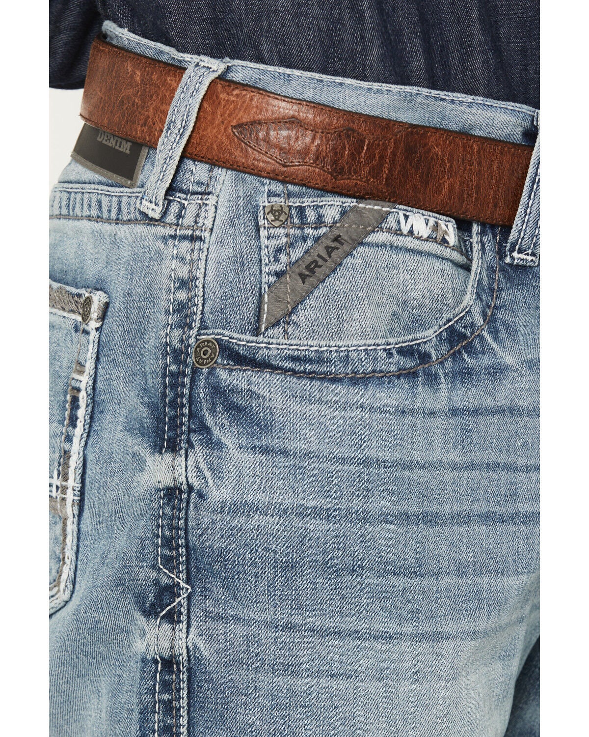 Image #2 - Ariat Men's M2 Stirling Light Wash Relaxed Fit Stretch Bootcut Denim Jeans, Blue, hi-res