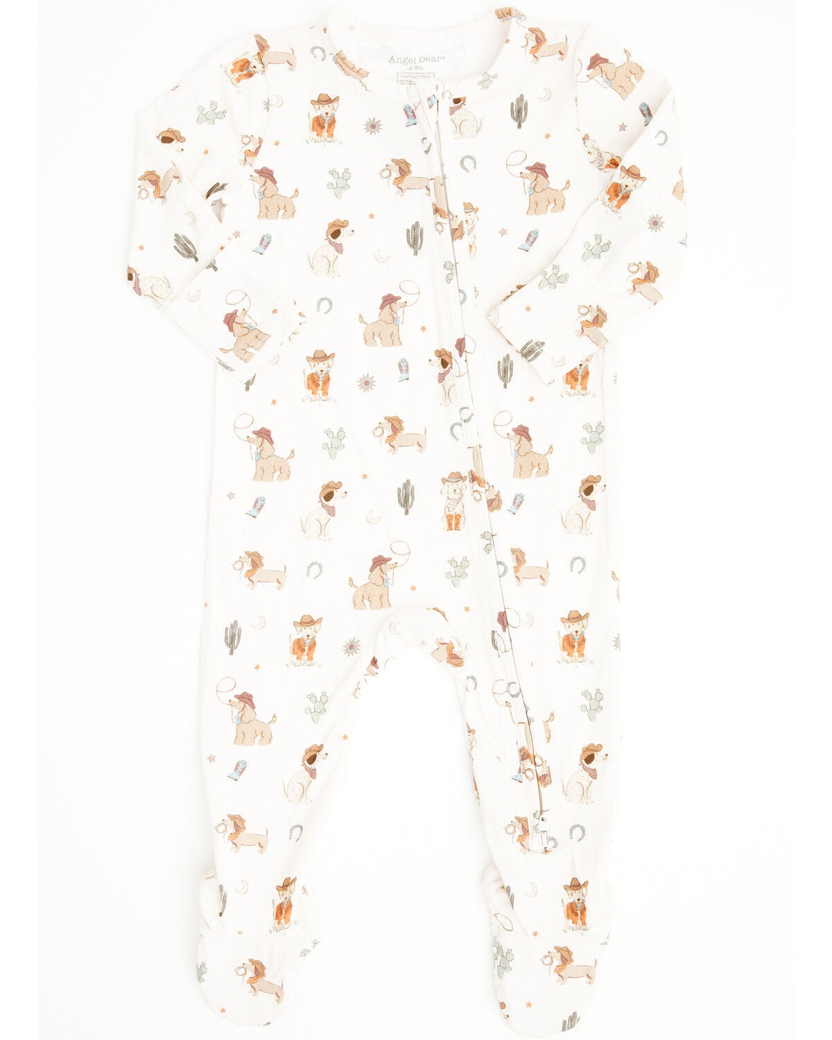 Angel Dear Infant Boys' Cowboy Dogs Long Sleeve Zipper Onesie, White, hi-res