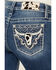 Image #2 - Miss Me Women's Dark Wash Mid Rise Faux Cowhide Longhorn Bootcut Stretch Denim Jeans, Dark Wash, hi-res