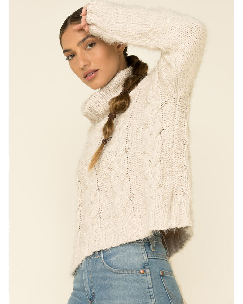 POL Women's Ivory Cable Knit Turtleneck Sweater , Ivory, hi-res
