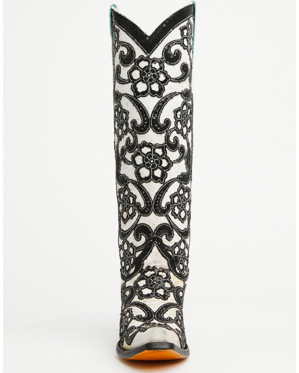 Image #4 - Corral Women's Floral Overlay Sequin Tall Western Boots - Snip Toe, Black/white, hi-res