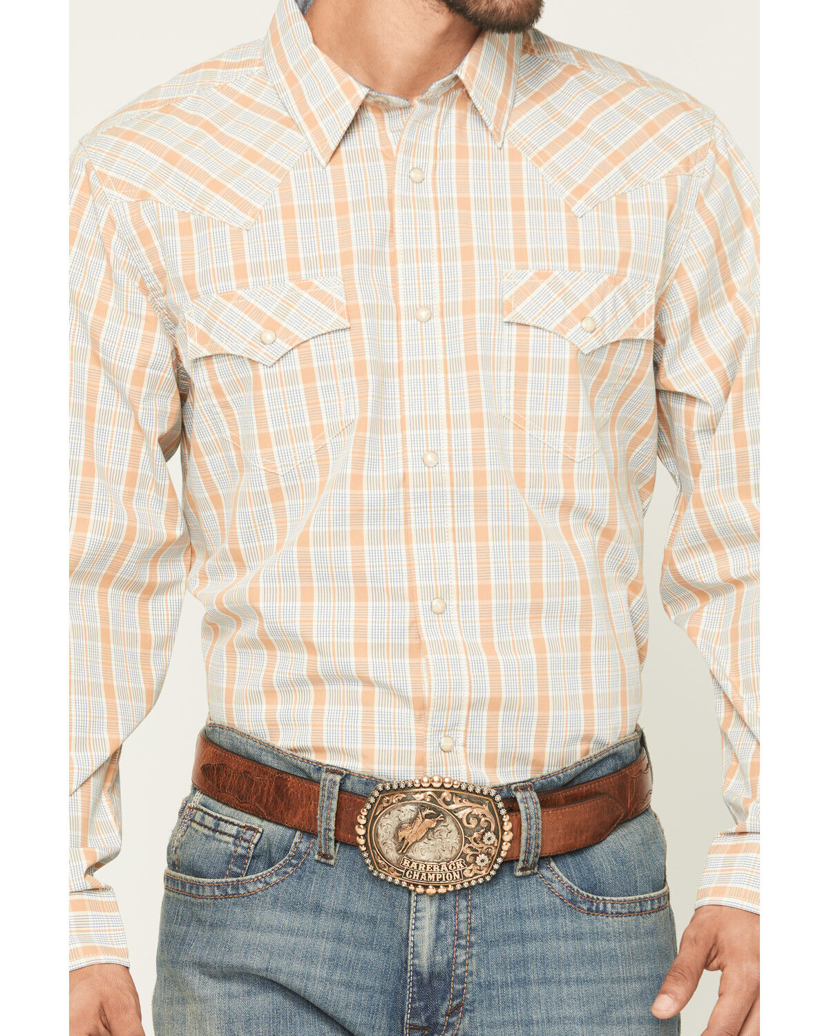 Image #3 - Cody James Men's Tanhue Plaid Print Long Sleeve Snap Western Shirt - Tall, Sand, hi-res