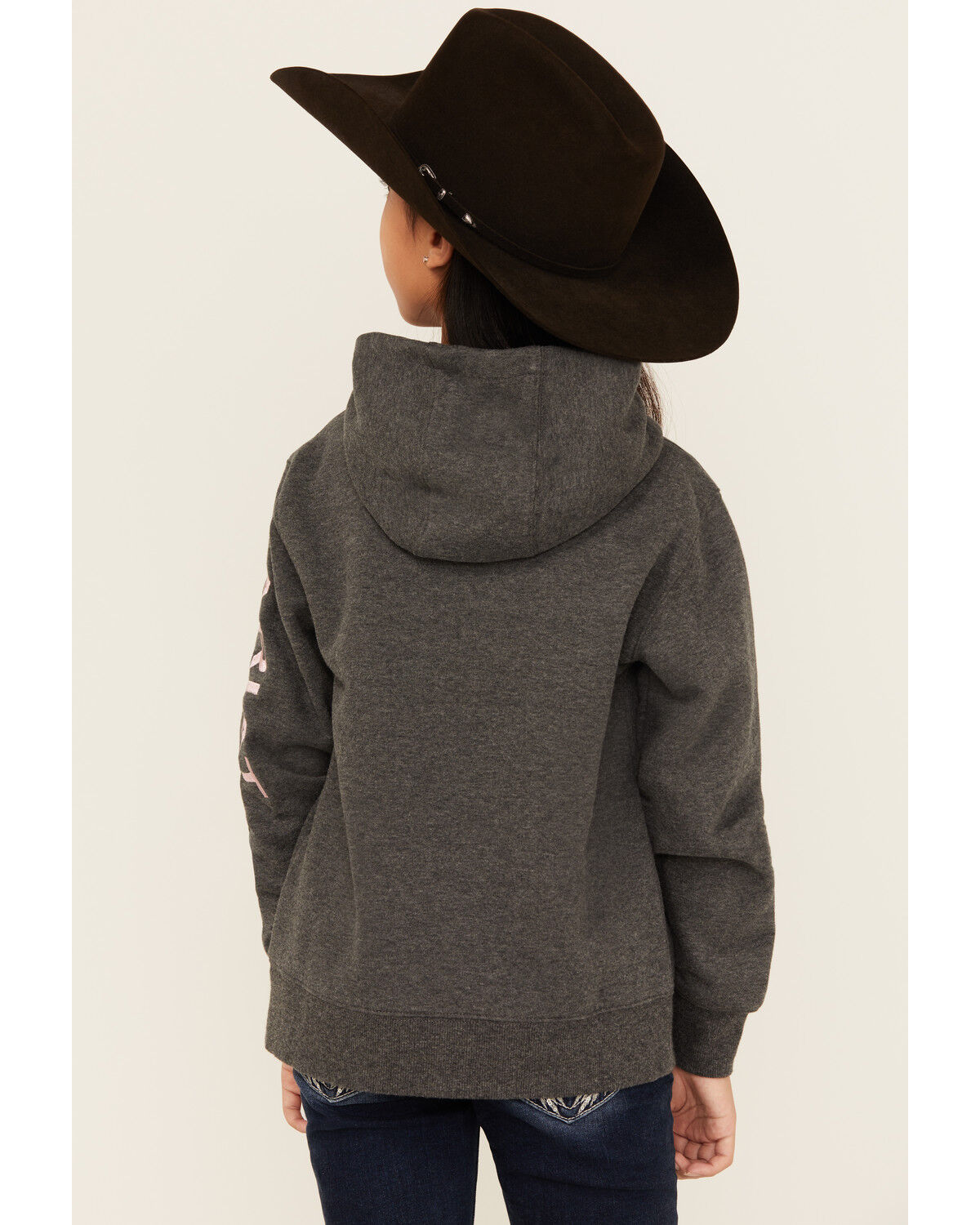Image #4 - Ariat Girls' Boot Barn Exclusive Logo Hoodie, Charcoal, hi-res