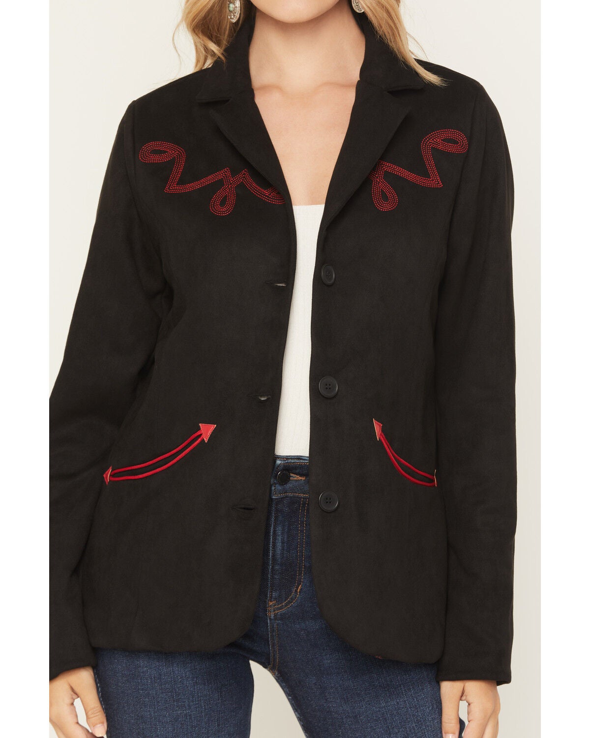 Image #3 - Outback Trading Co Women's Loretta Boot Stitch Button-Down Blazer, Black, hi-res