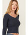 Image #2 - Shyanne Women's Ribbed Long Sleeve Sweater, Navy, hi-res