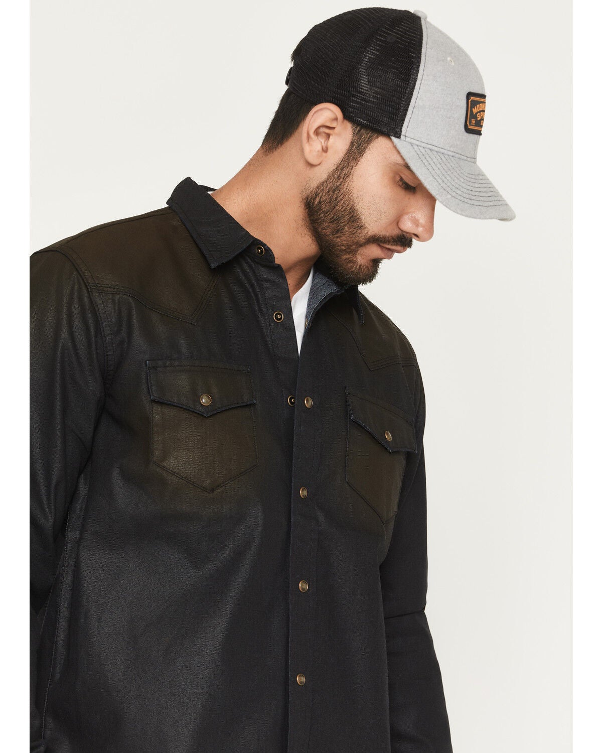 Image #2 - Moonshine Spirit&reg; Men's Wax Coated Denim Long Sleeve Snap Western Shirt, Dark Wash, hi-res