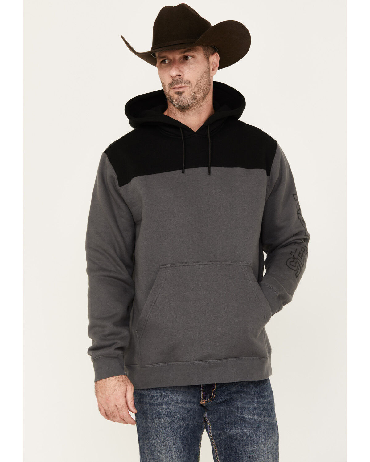 Image #1 - RANK 45® Men's Reflective Sleeve Hooded Sweatshirt, Charcoal, hi-res