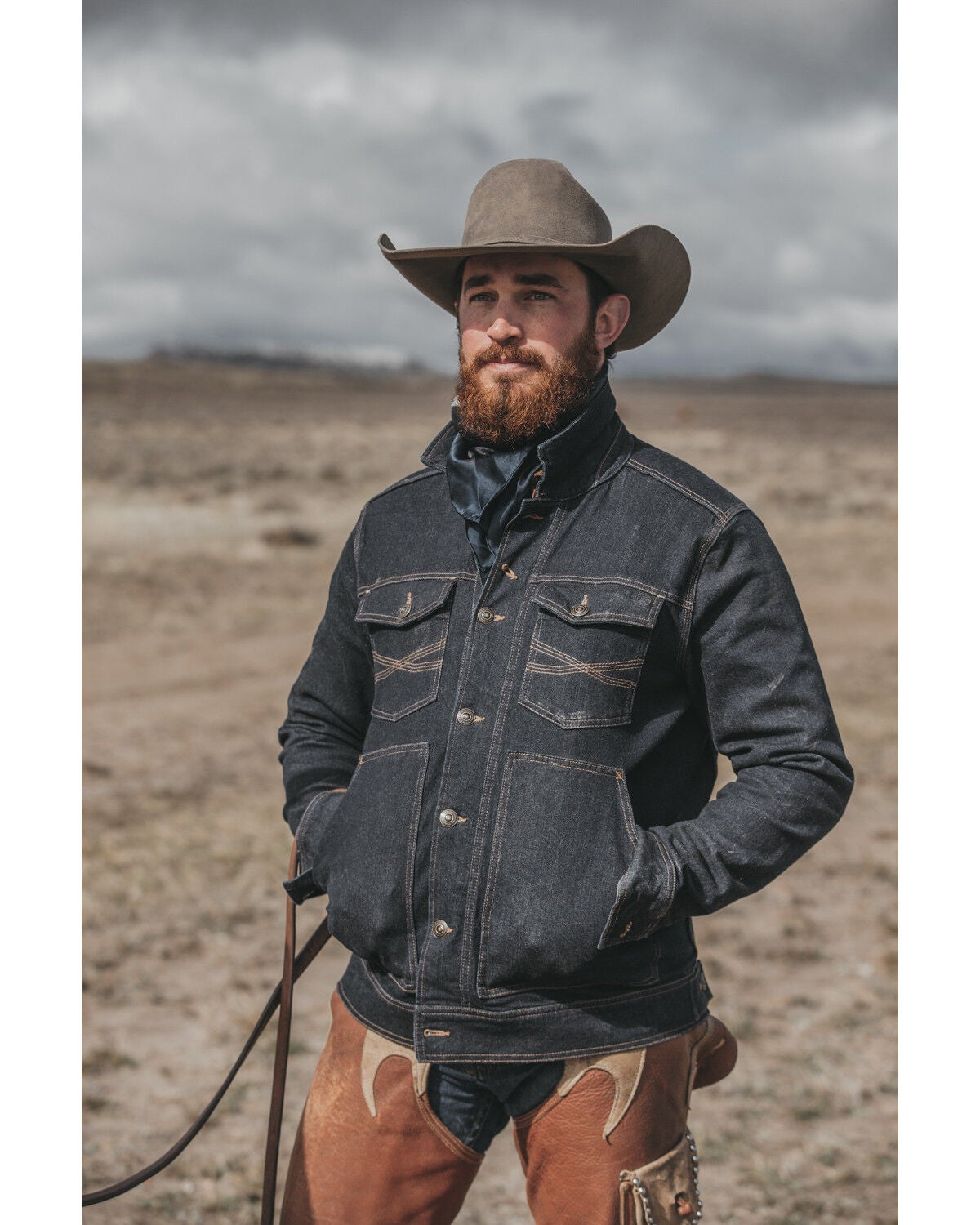 Blue Ranchwear Men's Button-Down Dark Denim Trucker Jacket, Dark Blue, hi-res