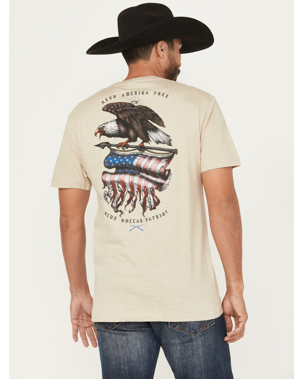 Image #1 - Howitzer Men's Blue Collar Eagle Short Sleeve Graphic T-Shirt, Oatmeal, hi-res