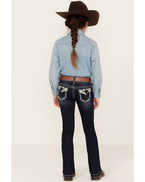 Shyanne Little Girls' Dark Wash Rhinestone Embroidered Bootcut Jeans - Sizes 4-6, Blue, hi-res