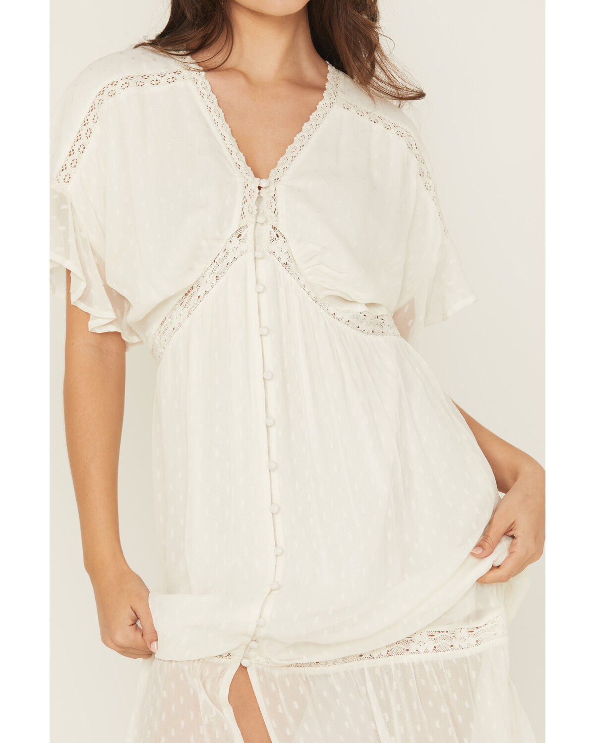 Image #3 - Shyanne Women's Lace Inset High-Low Maxi Dress, Ivory, hi-res