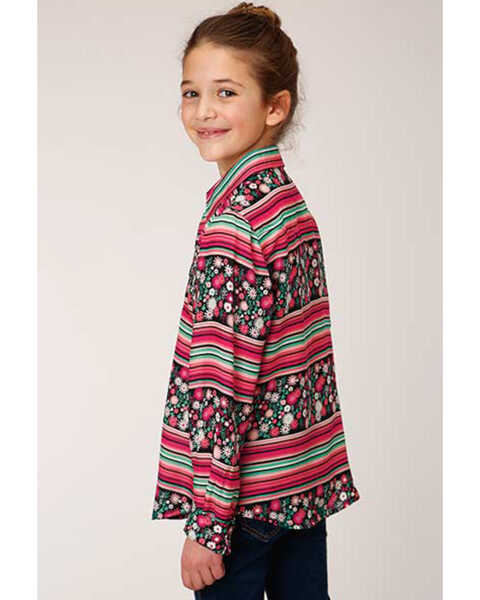 Image #2 - Roper Girls' Multi Floral and Stripe Long Sleeve Snap Western Shirt , Multi, hi-res