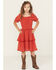 Image #1 - Ash & Violet Girls' Chiffon Dot Short Sleeve Mini Dress, Red, hi-res