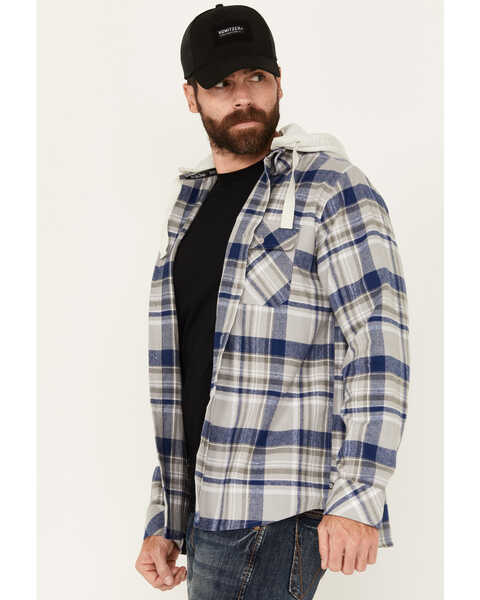 Image #2 - Howitzer Men's Argonne Plaid Print Long Sleeve Button-Down Hooded Flannel, Grey, hi-res