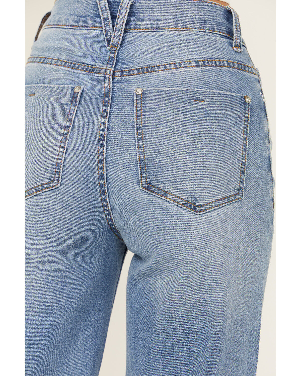 Image #4 - Vibrant Denim Women's Medium Wash High Rise Floral Stretch Wide Leg Jeans, Medium Wash, hi-res