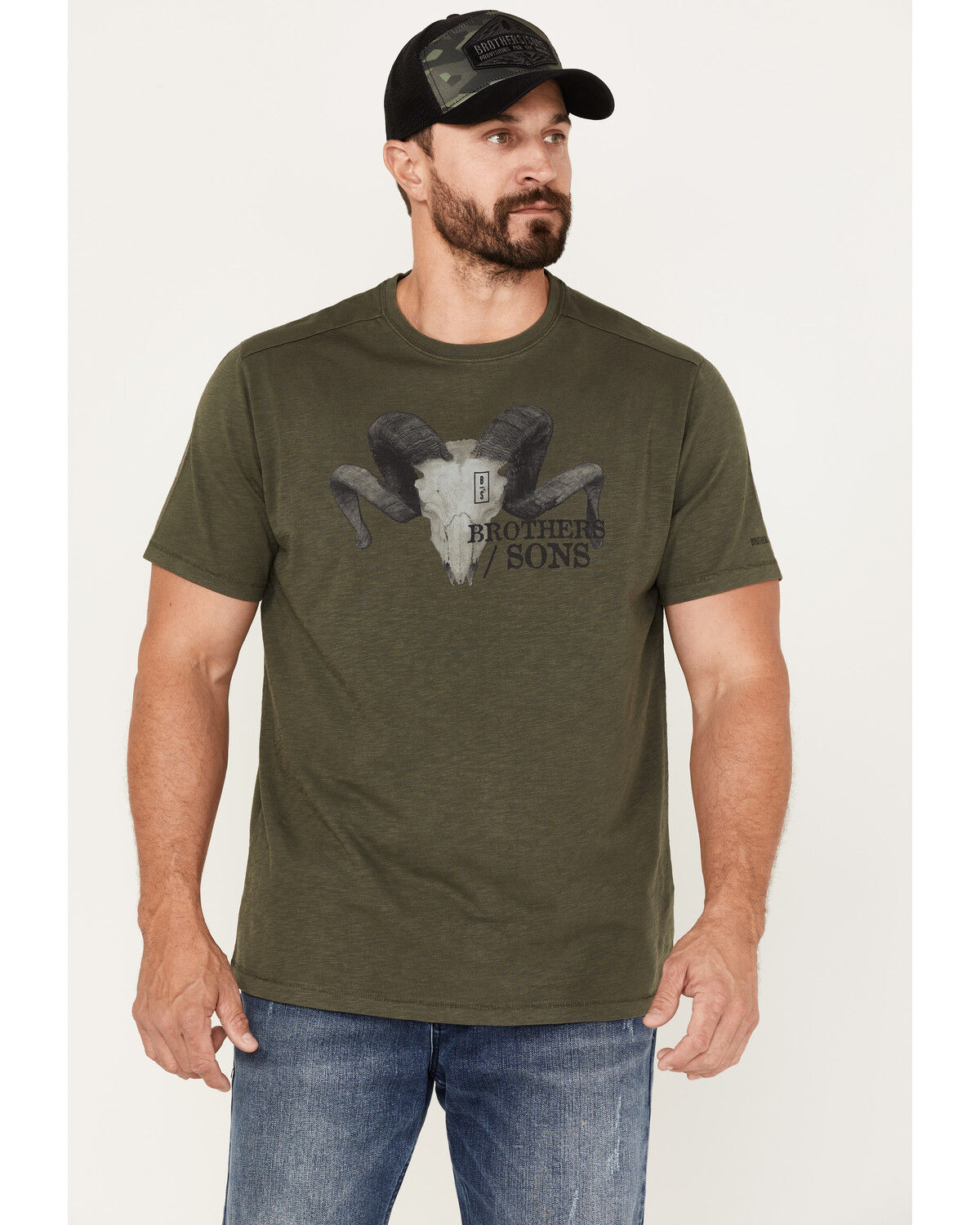 Image #1 - Brothers and Sons Men's Longhorn Skull Logo Graphic T-Shirt, , hi-res
