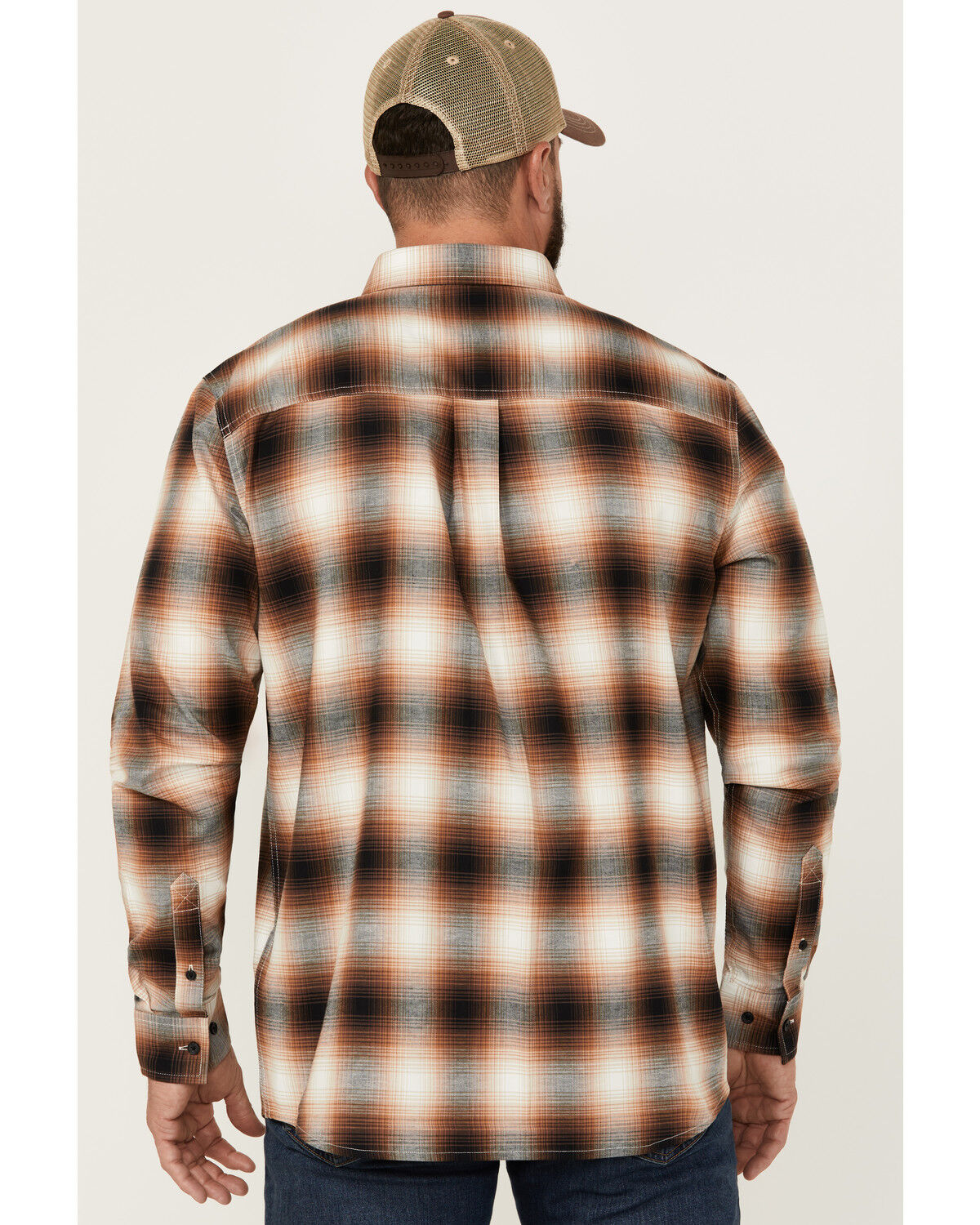 Image #4 - Cody James Men's Hombre Plaid Print Long Sleeve Button-Down Stretch Western Shirt, Tan, hi-res