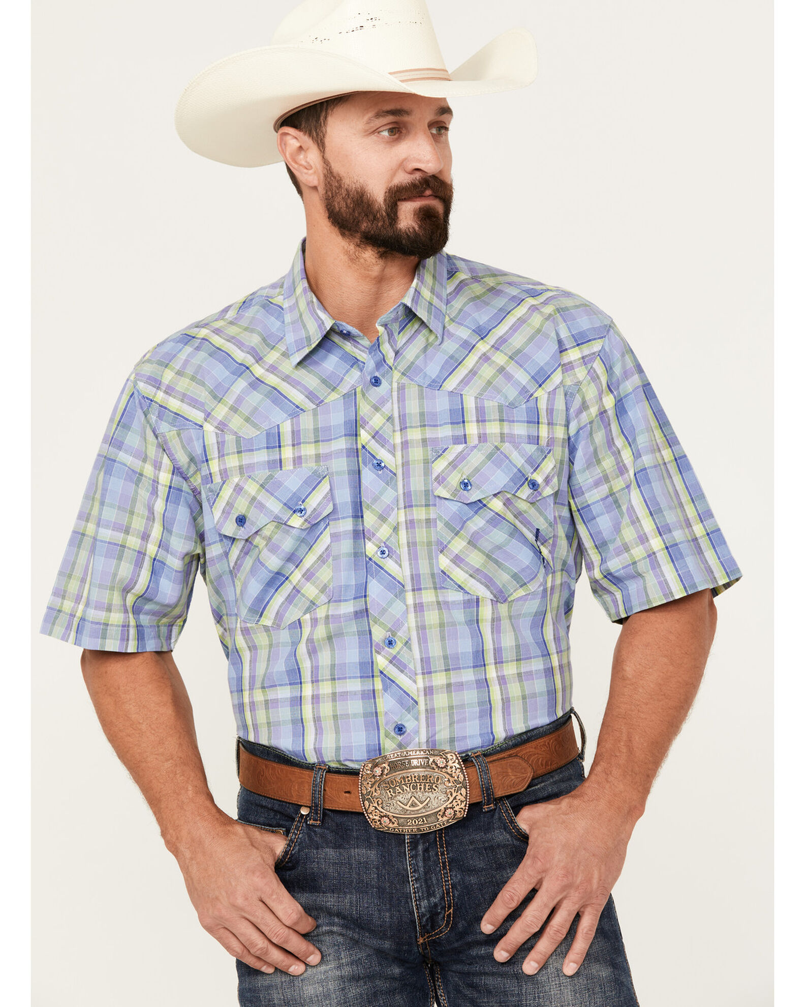 Resistol Men s Miramar Plaid Print Short Sleeve Button Down Western Shirt Country Outfitter