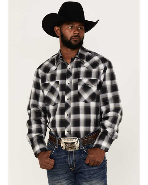 Roper Men's Classic Plaid Long Sleeve Snap Western Shirt , Black, hi-res